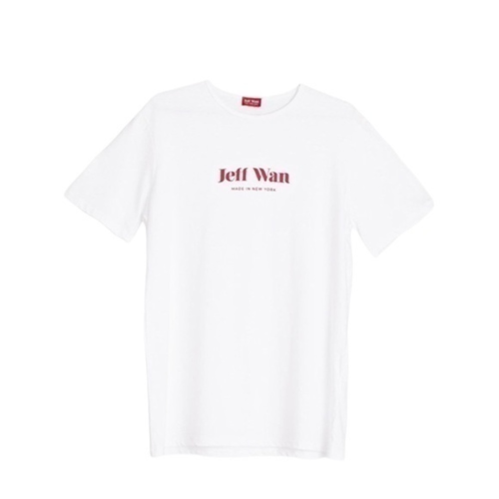 Jeff Wan New York 100% Cotton Logo White Tee T-Shirt‎